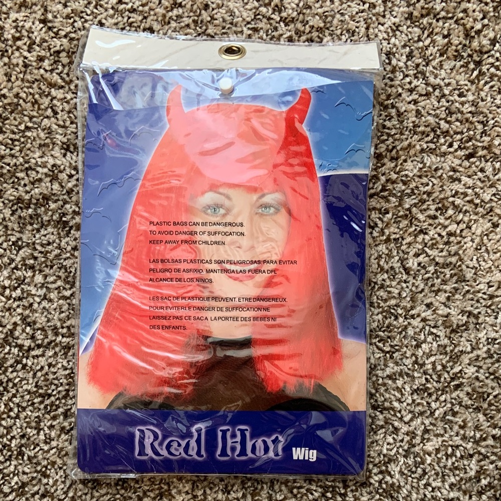 Red Hot Wig with Devil Horns adults - Picture 1 of 2